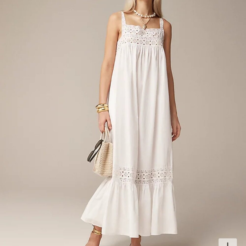 NWT JCREW Athena Maxi Dress Doen-esque Summer Poplin Nightgown BLACK